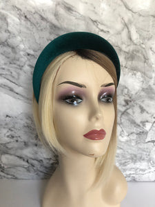 Dark Green Velvet Padded Wide headband 4 cm wide
