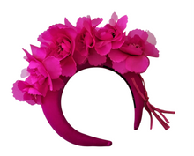 Load image into Gallery viewer, Pink Chiffon Flower Head Piece Fascinator on Satin high padded headband 4 cms Wide
