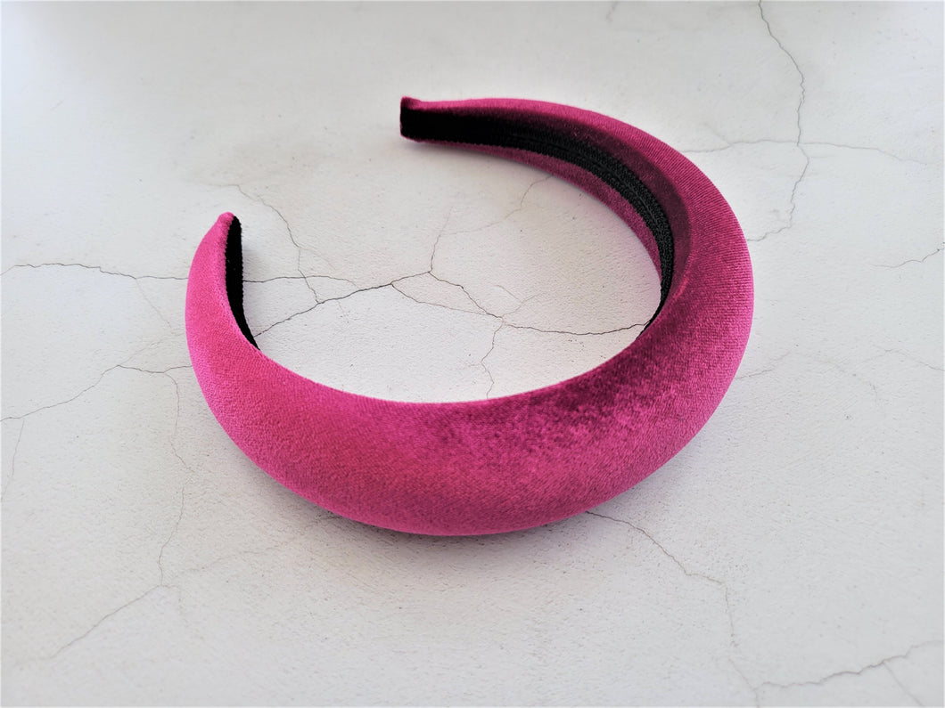 Dark Fuchsia Pink Velvet Padded Wide headband