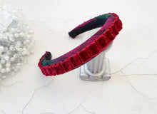 Load image into Gallery viewer, Tartan Plaid Padded headband, Red Velvet Pleated Ribbon Design Fascinator