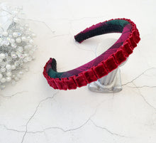 Load image into Gallery viewer, Tartan Plaid Padded headband, Red Velvet Pleated Ribbon Design Fascinator