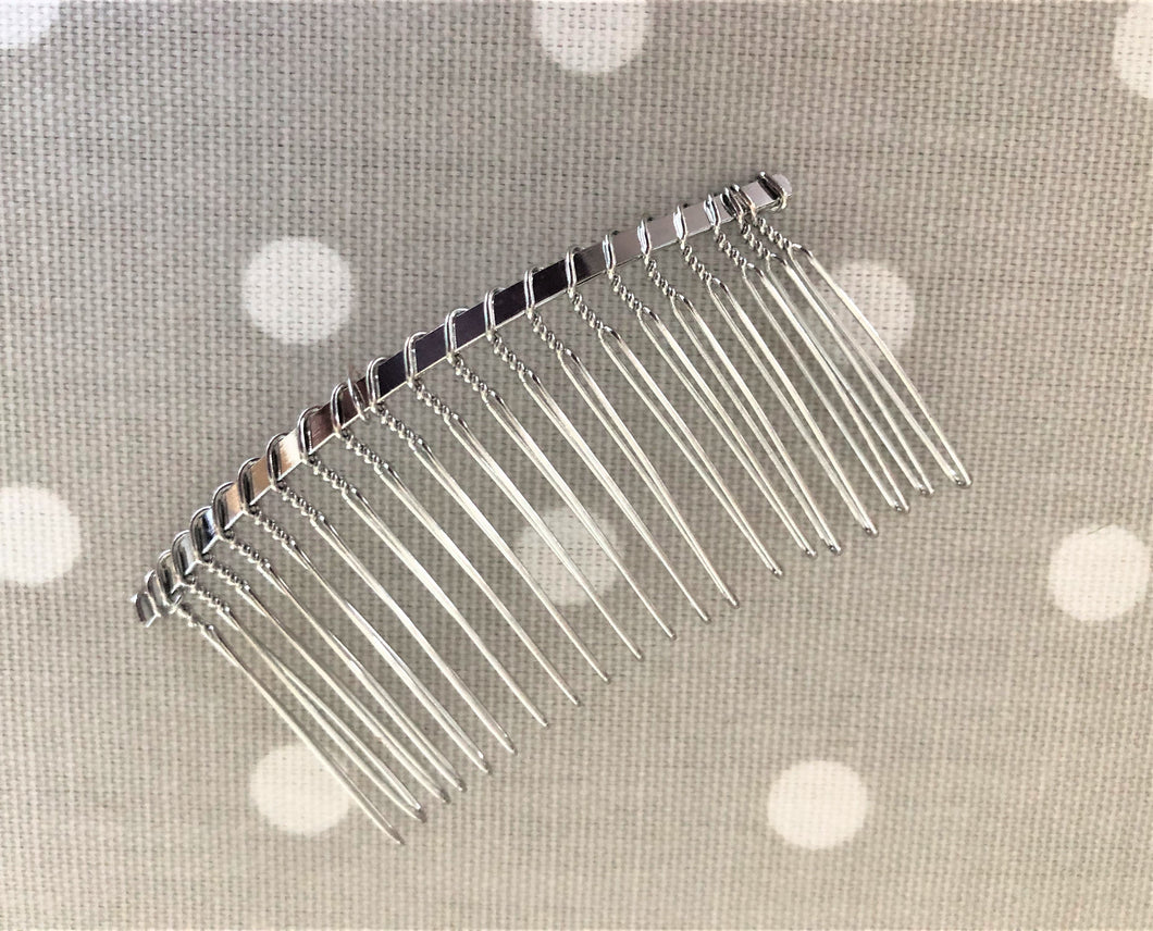 Plain silver wired hair comb slide for millinery hats fascinators bridal veils 7.5 cms 20 teeth