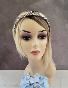 Beige Tartan Check Alice Band Headband