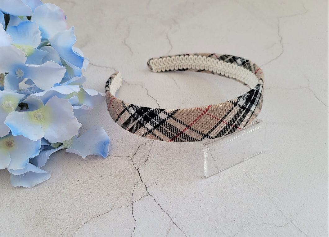 Beige Tartan Check Alice Band Headband