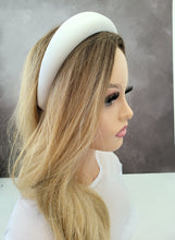 Load image into Gallery viewer, White Satin Square Padded headband