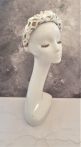 White ribbon and Beige Silk Padded Headband