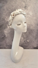 Load image into Gallery viewer, White ribbon and Beige Silk Padded Headband