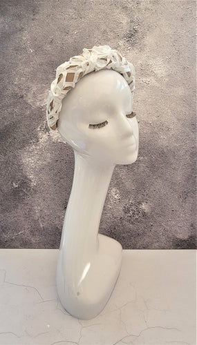 White ribbon and Beige Silk Padded Headband