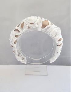 White ribbon and Beige Silk Padded Headband