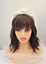 Load image into Gallery viewer, White ribbon and Beige Silk Padded Headband