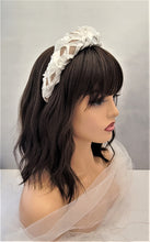 Load image into Gallery viewer, White ribbon and Beige Silk Padded Headband