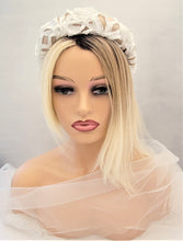 Load image into Gallery viewer, White ribbon and Beige Silk Padded Headband