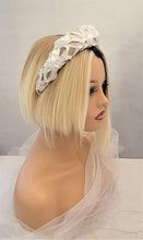 Load image into Gallery viewer, White ribbon and Beige Silk Padded Headband