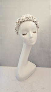 White ribbon and Beige Silk Padded Headband