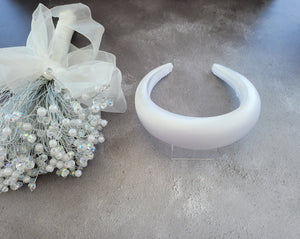 White Silk Headband Padded