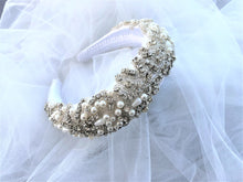 Load image into Gallery viewer, Silk Jewelled Headband, Diamante Halo Crown, Bridal Headpiece, 4 cms wide