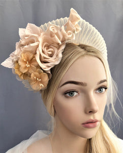 Beige Fascinator Headband, Silk Rose Flower, Halo Crown Headpiece, Ascot Races