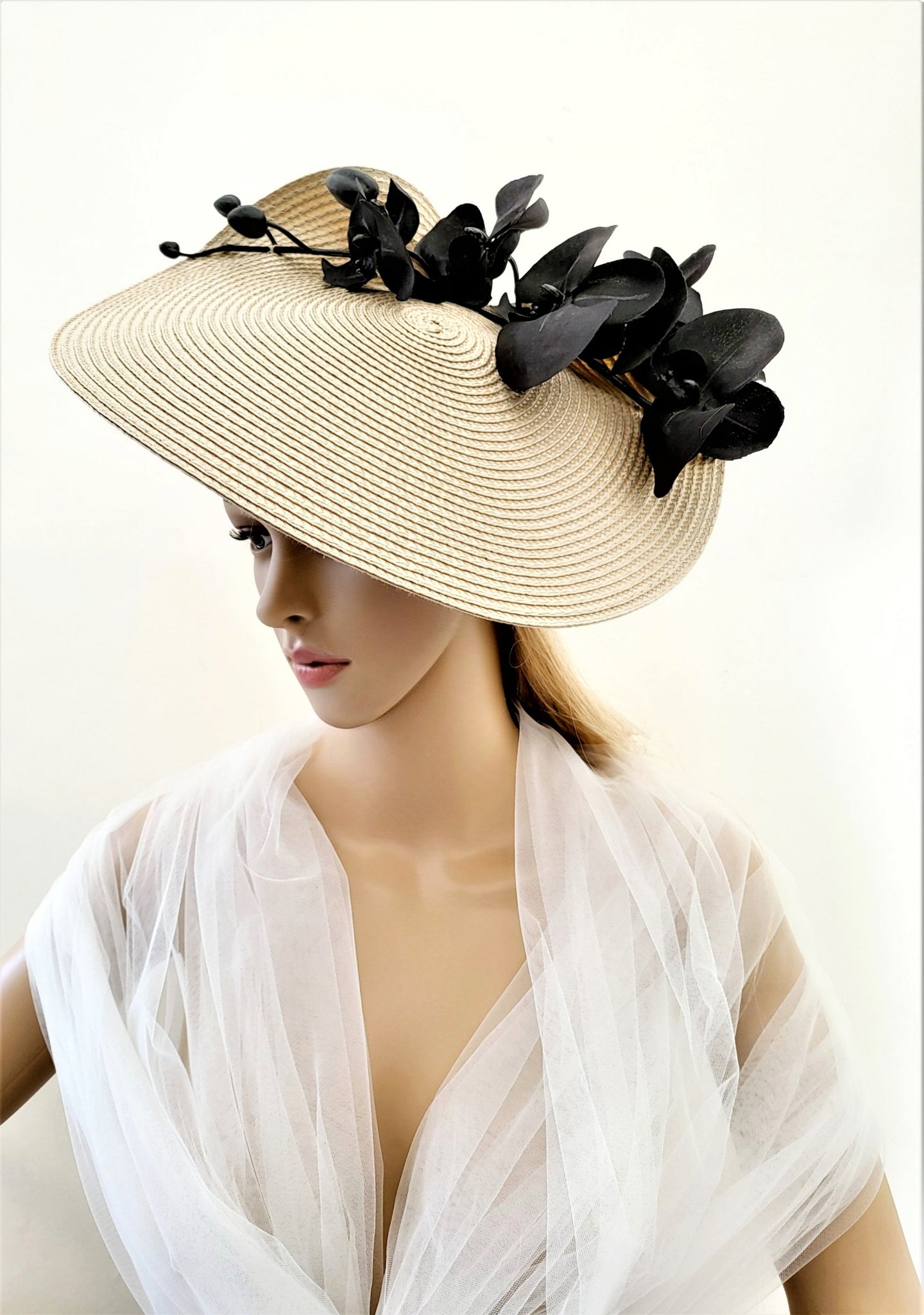 Black and store beige wedding hats