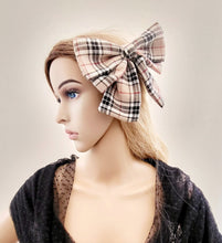 Load image into Gallery viewer, Beige Tartan Plaid Bow, Luxury Hair Clip, Barrette, Fascinator, 16 cms wide, Oversized Style