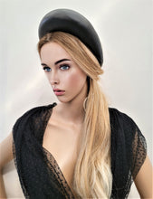 Load image into Gallery viewer, Black Leather Halo Crown Headband lightweight halo style 6 cms Wide Wedding Headpiece Races