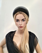 Load image into Gallery viewer, Black Leather Halo Crown Headband lightweight halo style 6 cms Wide Wedding Headpiece Races