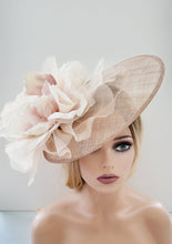 Load image into Gallery viewer, Blush Flower Fascinator, Percher Hat, Latte Saucer, Races , Hatinator, wedding headpiece
