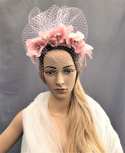 Load image into Gallery viewer, Blush Pink Flower Head Piece Fascinator, Velvet padded headband, hatinator
