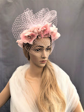 Load image into Gallery viewer, Blush Pink Flower Head Piece Fascinator, Velvet padded headband, hatinator