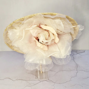 Blush Large Flower Fascinator, Percher Hat, Beige Saucer, Races , Hatinator, wedding headpiece,