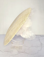 Load image into Gallery viewer, Blush Large Flower Fascinator, Percher Hat, Beige Saucer, Races , Hatinator, wedding headpiece,