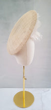 Load image into Gallery viewer, Blush Large Flower Fascinator, Percher Hat, Beige Saucer, Races , Hatinator, wedding headpiece,