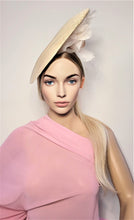 Load image into Gallery viewer, Blush Large Flower Fascinator, Percher Hat, Beige Saucer, Races , Hatinator, wedding headpiece,