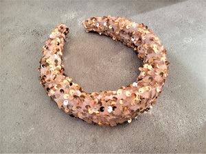 Pink Velvet and Gold Sequin Square Padded headband