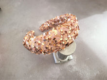 Load image into Gallery viewer, Pink Velvet and Gold Sequin Square Padded headband