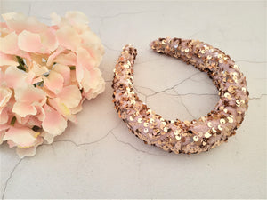Pink Velvet and Gold Sequin Square Padded headband