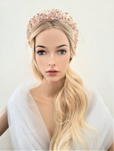 Pink Velvet and Gold Sequin Square Padded headband