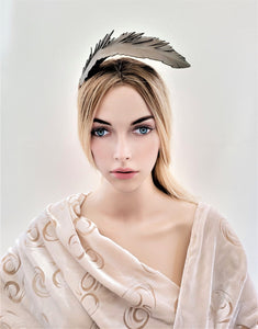 Bronze Brown Feather Design Fascinator, Leather Headpiece,Blusher Veil