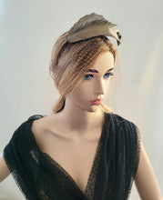 Load image into Gallery viewer, Bronze Brown Feather Design Fascinator, Leather Headpiece,Blusher Veil