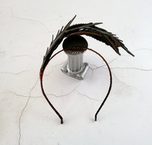 Load image into Gallery viewer, Bronze Brown Feather Design Fascinator, Leather Headpiece,Blusher Veil