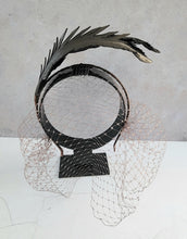 Load image into Gallery viewer, Bronze Brown Feather Design Fascinator, Leather Headpiece,Blusher Veil