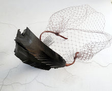 Load image into Gallery viewer, Bronze Brown Feather Design Fascinator, Leather Headpiece,Blusher Veil