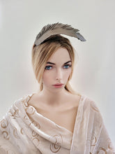 Load image into Gallery viewer, Bronze Brown Feather Design Fascinator, Leather Headpiece,Blusher Veil