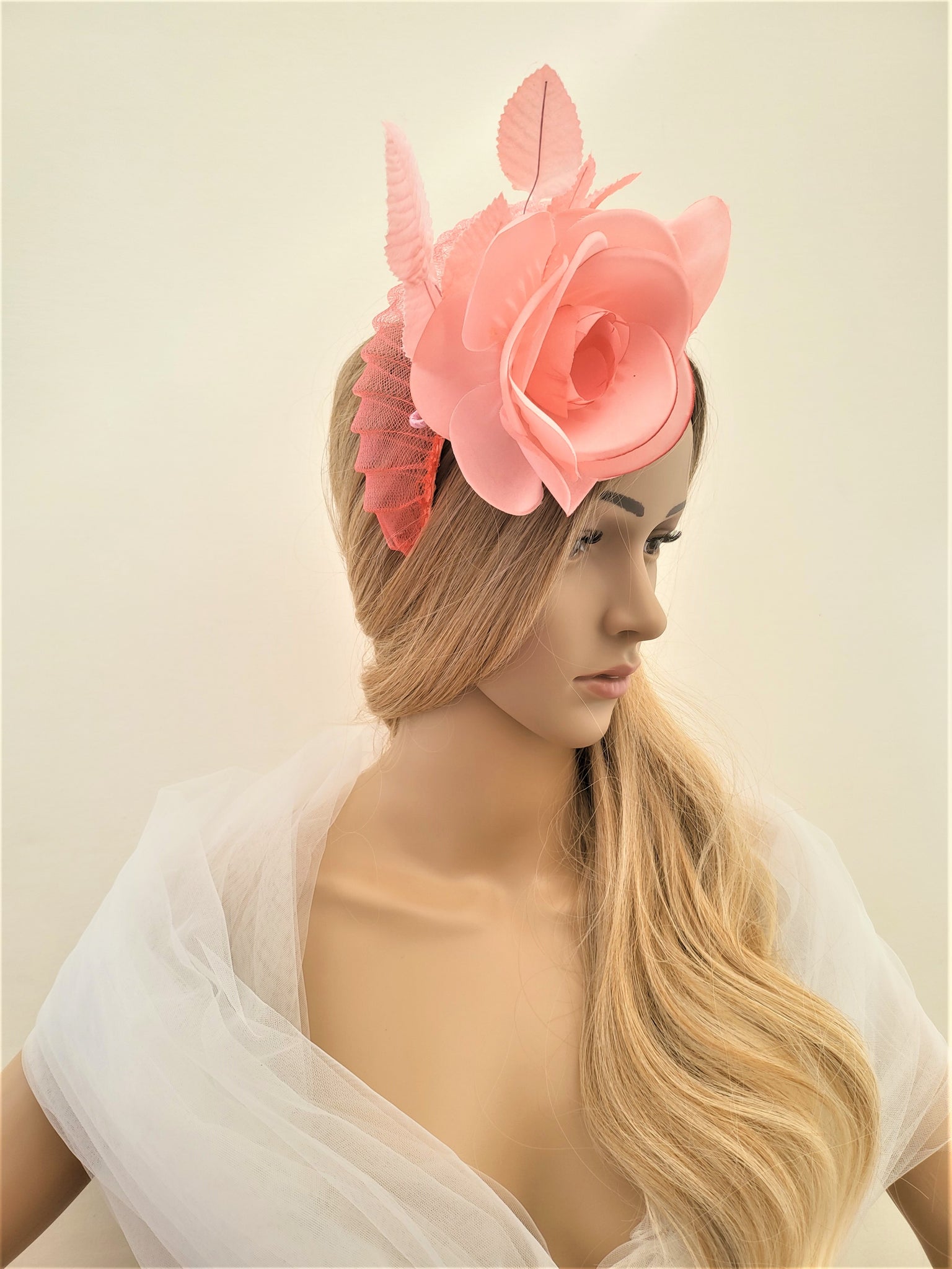 Coral fascinator hat shop
