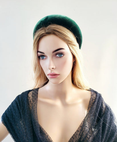 Luxury Dark Green Silk Velvet headband, Halo Crown, 4 cms  Wide Matador Style