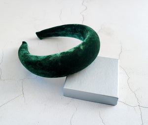 Luxury Dark Green Silk Velvet headband, Halo Crown, 4 cms  Wide Matador Style