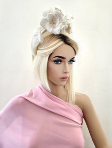 Ivory Flower Fascinator Headband, Halo Crown