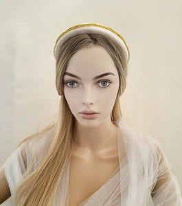 Ivory Satin Padded headband, with Gold Braid, Hair Band 2.5 cms Wide, Headpiece