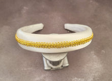 Load image into Gallery viewer, Ivory Satin Padded headband, with Gold Braid, Hair Band 2.5 cms Wide, Headpiece