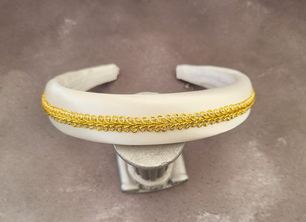 Ivory Satin Padded headband, with Gold Braid, Hair Band 2.5 cms Wide, Headpiece