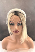 Load image into Gallery viewer, Ivory Satin Bridal Headpiece with Blusher - Nose Length Veil